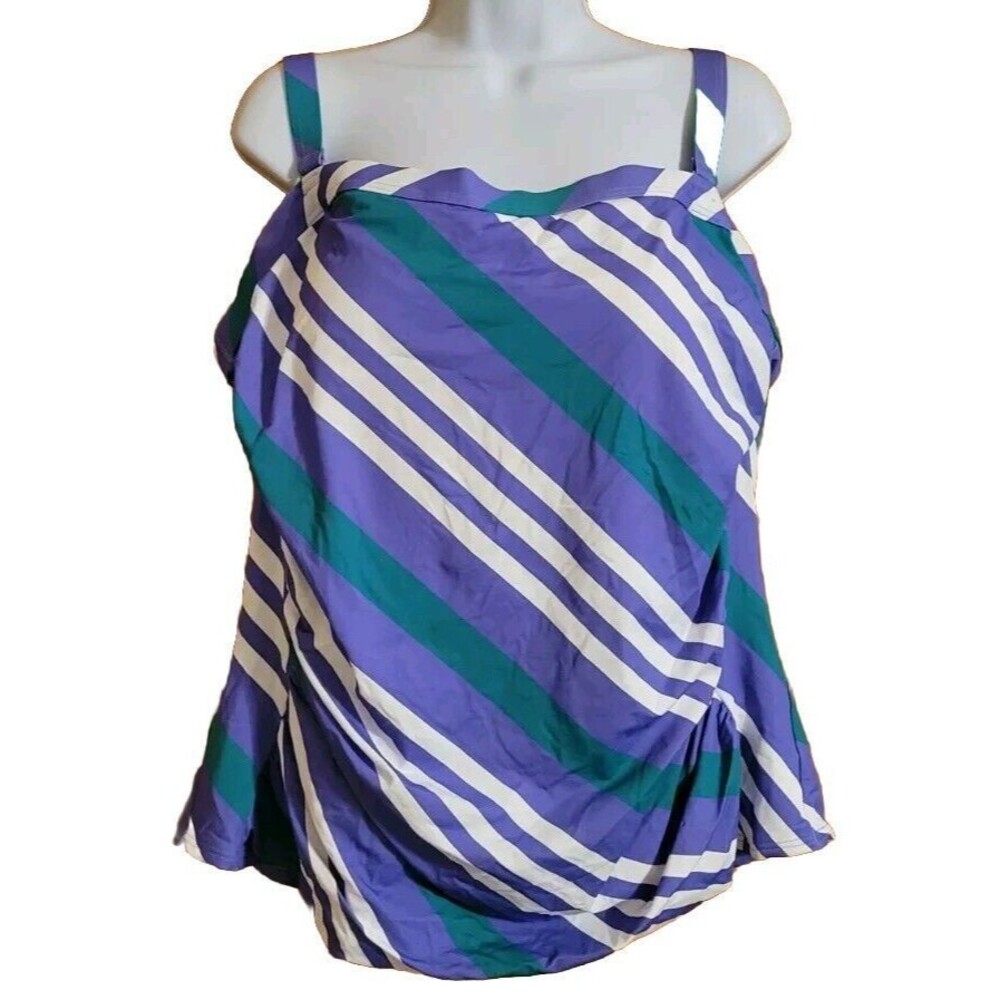 Lands End 20W Purple Swim Top Stripe Removable Straps Bandeau Tummy Control S416